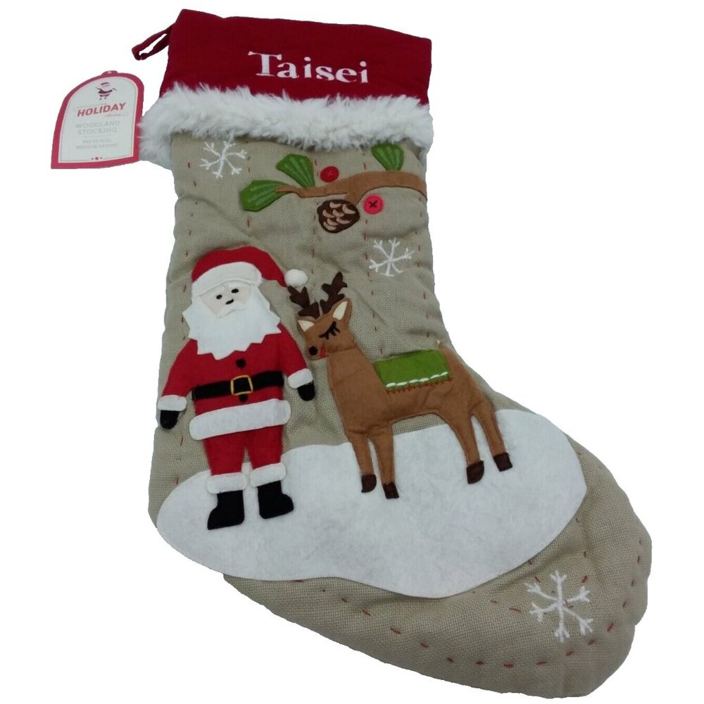 Pottery Barn Kids Taisei Woodland Stocking Santa Rudolph Holiday Christmas